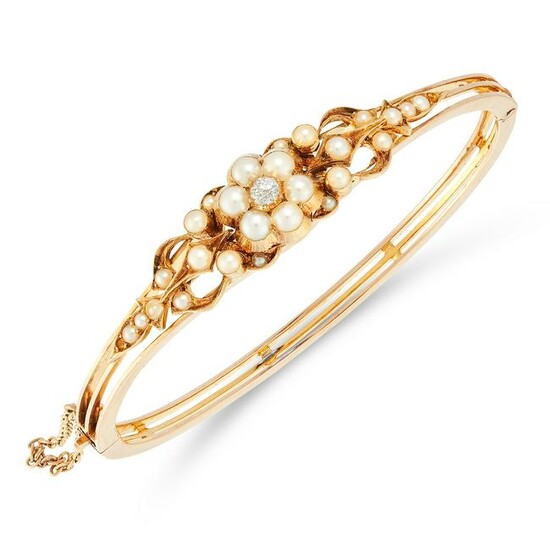 AN ANTIQUE PEARL AND DIAMOND BANGLE, 19TH CENTURY in