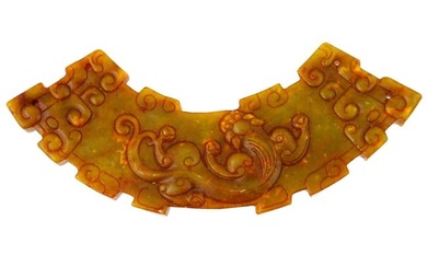 ANTIQUE CHINESE CARVED HUANG JADE PENDANT PLAQUE