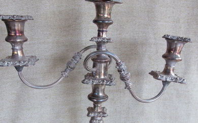 ANTIQUE Candlestick / Candlabra 3 antique silver PLATE 54...