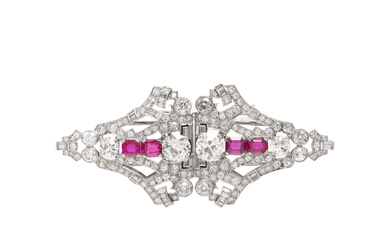 ART DECO, DIAMOND AND RUBY CONVERTIBLE DRESS CLIPS