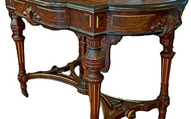 Attributed to POTTIER and STYMUS Inlaid Table with Drawers