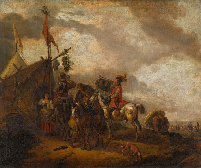 After Philip Wouwerman, Cavalry in front of a sutler's booth