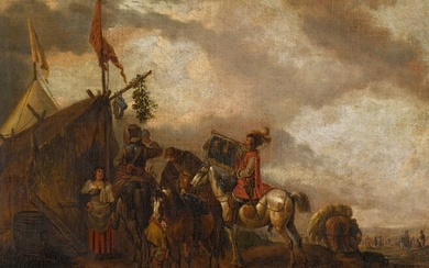 After Philip Wouwerman, Cavalry in front of a sutler's booth
