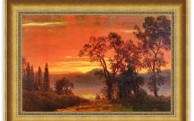 Albert Bierstadt "Sunset over the River" Oil Painting, After