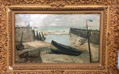 Alexandre Sascha GARBELL (1903-1970) Vue de port à marée basse Huile sur toile Signée en...