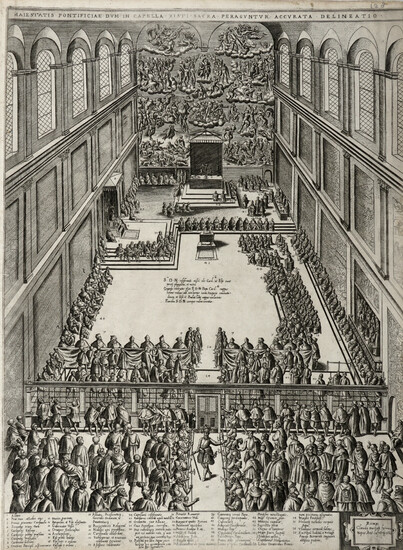 Ambrogio Brambilla (attivo a Roma tra il 1579 e il 1599, ), Maiestatis Pontificiae dum in Capella Xisti Sacra peraguntur accurata delineatio. 1582.