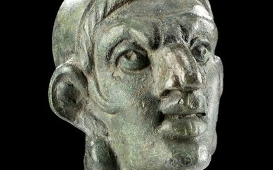 Amusing Roman Bronze Head of a Grotesque w/ Dome Cap