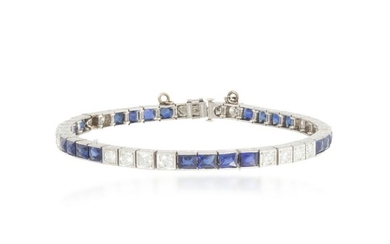 An Art Deco diamond and simulated sapphire bracelet
