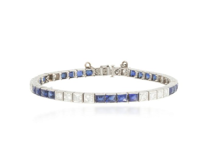 An Art Deco diamond and simulated sapphire bracelet