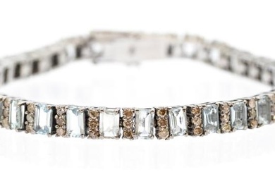 An Art Deco-style aquamarine and diamond set silver bracelet, set...
