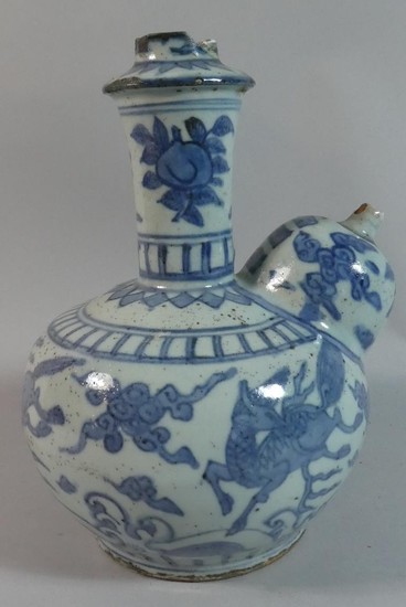 An Early Chinese Blue and White Glazed Earthenware Kendi Dri...