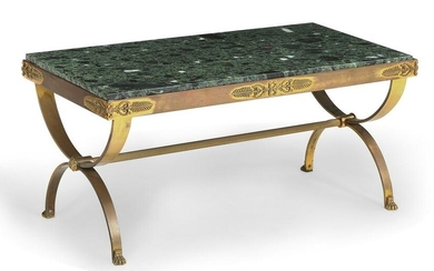 An Empire style bronze and marble coffee table
