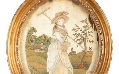An English Silkwork Shepherdess Embroidery