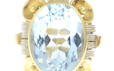 An aquamarine dress ring.