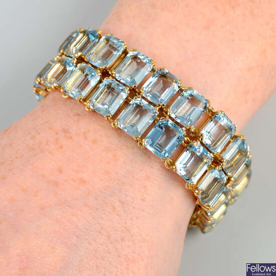 An aquamarine two-row bracelet.