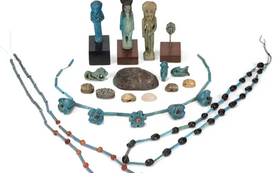 An assortment of ancient Egyptian stone Including carnelian, faience and Egyptian Blue...