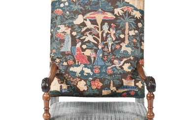 An early 18th century Continental walnut high back armchair,...