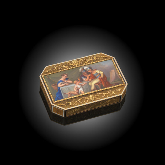 An early 19th century Swiss or German gold and enamelled snuff box