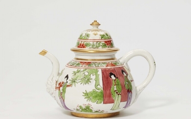 An important Meissen porcelain teapot with K.P.M. Mark and famille verte decor