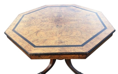 An octagonal Victorian walnut breakfast table, the moulded top...