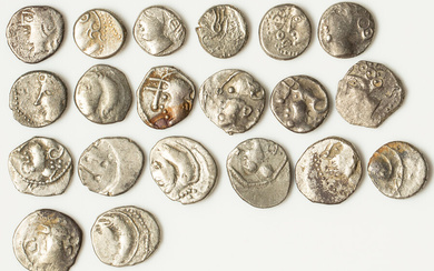 Ancients: , ANCIENT LOTS. Celtic. Gaul. Ca. mid 1st century BC. Lot of twenty (20) AR quinarii. Fine-VF.... (Total: 20 coins)