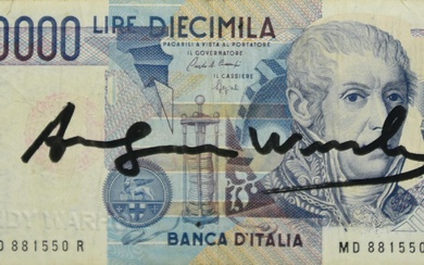 Andy Warhol (1928 - 1987) DIECIMILA LIRE pennafeltro su banconota, cm 7x13,5...