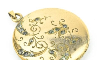 Antique 19th C Gold Scrollwork & Paste Locket Necklace