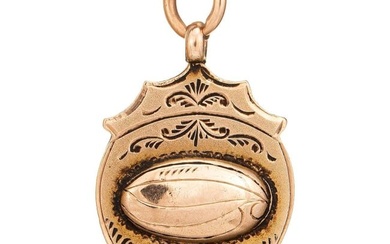 Antique Art Deco Medallion 9k Rose Gold Pendant Football Fine Jewelry Fob, 1920