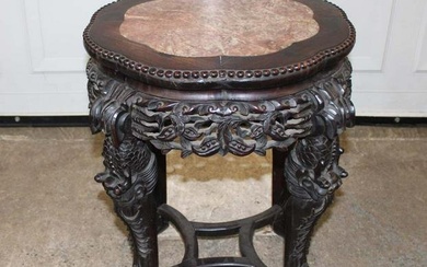 Antique carved Asian hardwood marble top lamp table