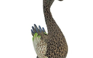 Antique Chinese Export silver & enamel swan