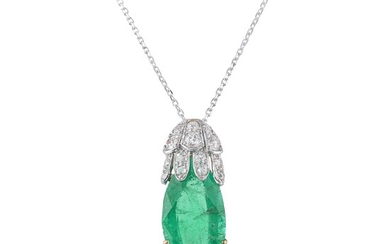Antique Colombian Emerald and Diamond Pendant, GIA Certified