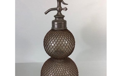 Antique French 19th century twin globe glass and pewter Selt...