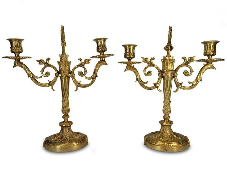 Antique French pair of gilt bronze candelabras