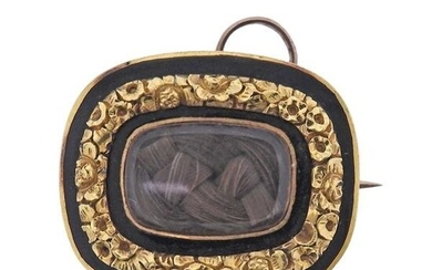 Antique Georgian c. 1816 18k Gold Hair Locket Brooch