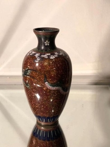 Antique Japanese Cloisonné Vase w Sparkle Dragon