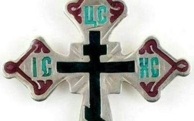 Antique Russian 84 silver enamel cross pendant