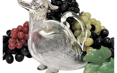 Antique Victorian Silver & Glass Duck Decanter 1894 Wine Jug