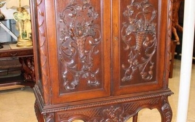 Antique carved blind door butler secretary desk w/key