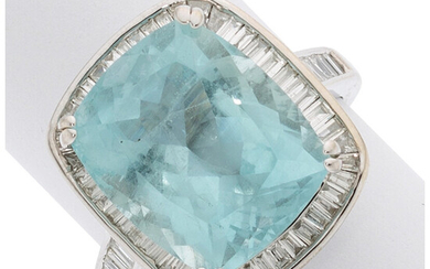Aquamarine, Diamond, White Gold Ring The ring features a...
