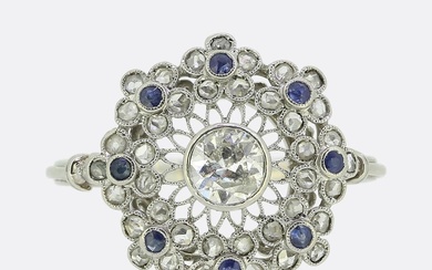 Art Deco Sapphire and Diamond Floral Cluster Ring