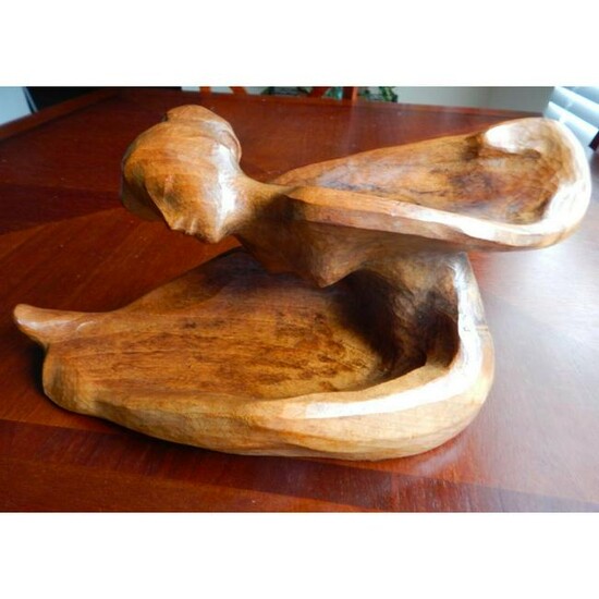 Art Nouveau Figural Wood Carving, Nude Woman