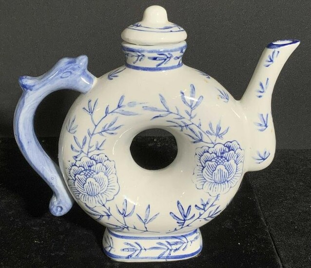 Asian Donut Form Dragon Handle Porcelain Teapot