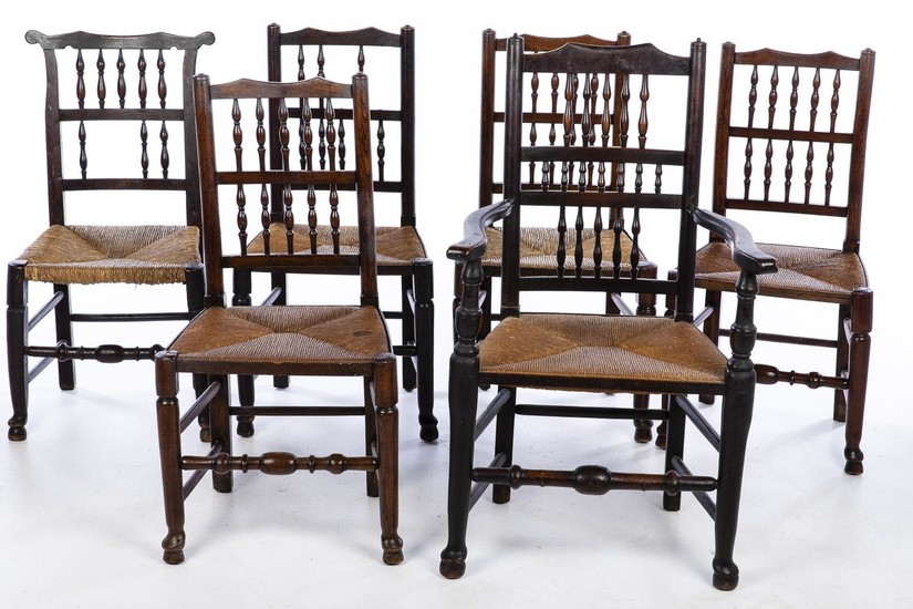 Assembled Set of 6 English Elm Dining Chairs, 19th Century EV1DJ