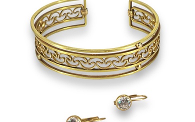 Attractive Gold Tone Cuff Bracelet and Pierced Earrings