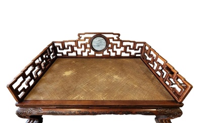 Authentic 18-19th Century Chinese Hardwood Luohan Bed With Dreamstone Insert