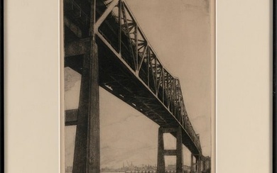 BLACK AND WHITE ENGRAVING OF A BRIDGE Dated 1964 14" x 7.75" to the plate line. Framed 21.5" x 15".