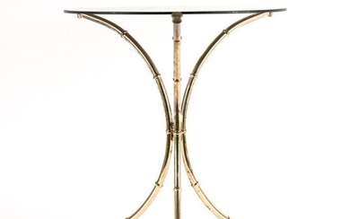 BRASS FAUX-BAMBOO & SMOKED GLASS ACCENT TABLE