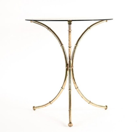 BRASS FAUX-BAMBOO & SMOKED GLASS ACCENT TABLE