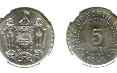 BRITISH NORTH BORNEO Cu Ni 5 cents 1928H (KM 5) NGC MS