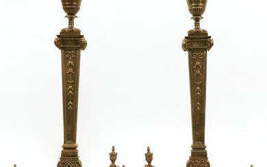 BRONZE FEDERAL STYLE ANDIRONS C. 1900 PAIR H 26"